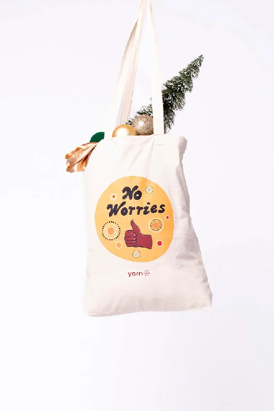 No Worries Long Handle Natural Cotton Tote Bag