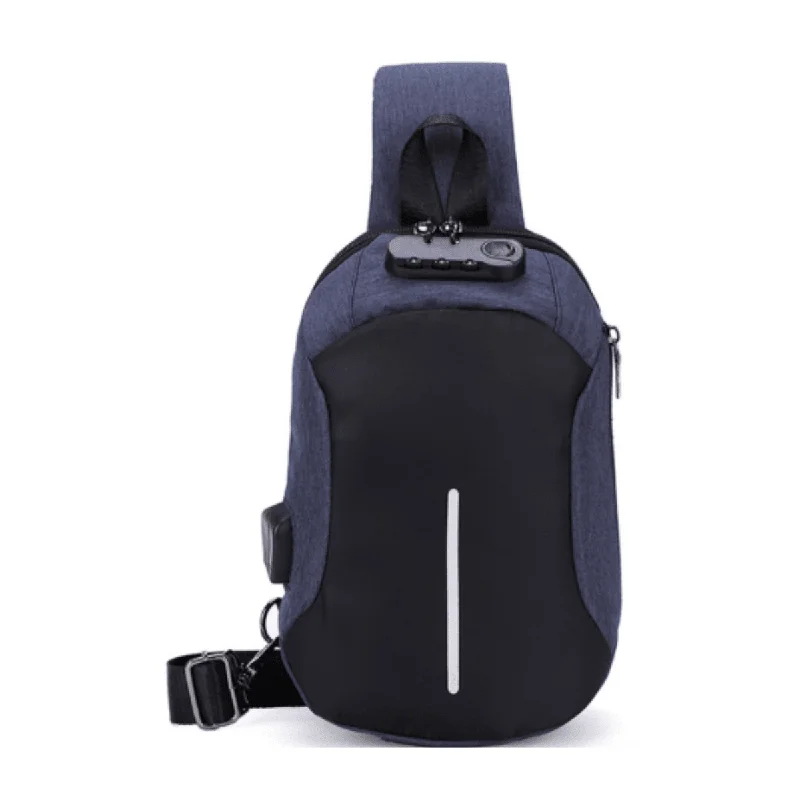 Anti-Theft Bib Backpack Waterproof Shoulder Usb - Blue