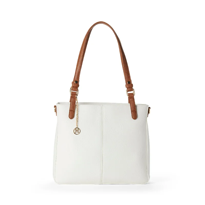 MENA Vegan Tote Bag in White + Camel