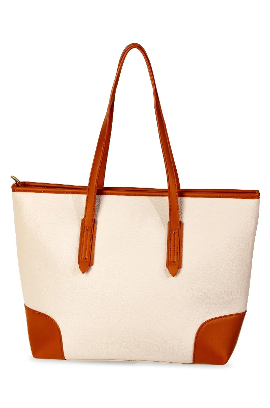 Zip close Bag with contrast details | Natural/Tan | 0573A1