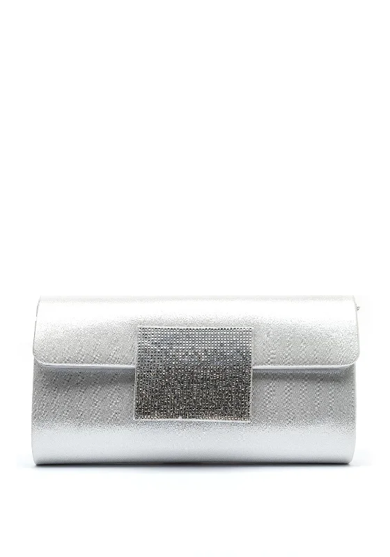 Menbur Diamante Shimmer Clutch Bag, Silver