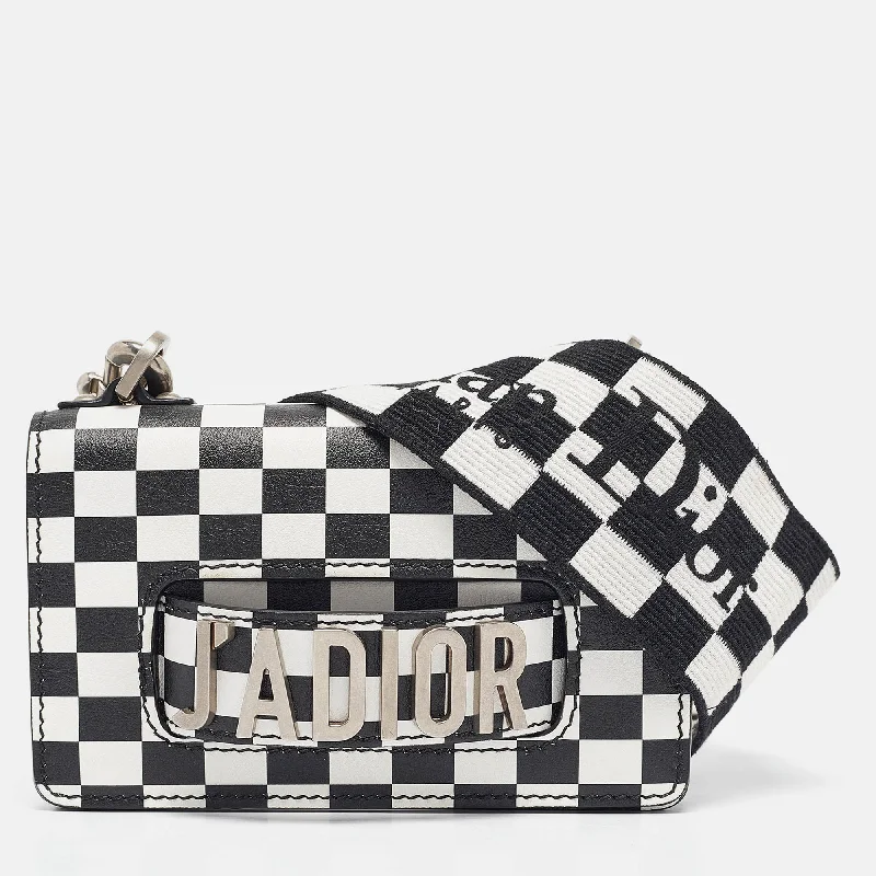 Dior Black/white Leather Mini Checkered J'adior Crossbody Bag