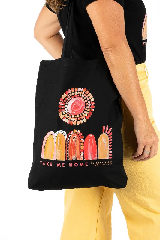 Take Me Home Black Long Handle Cotton Tote Bag