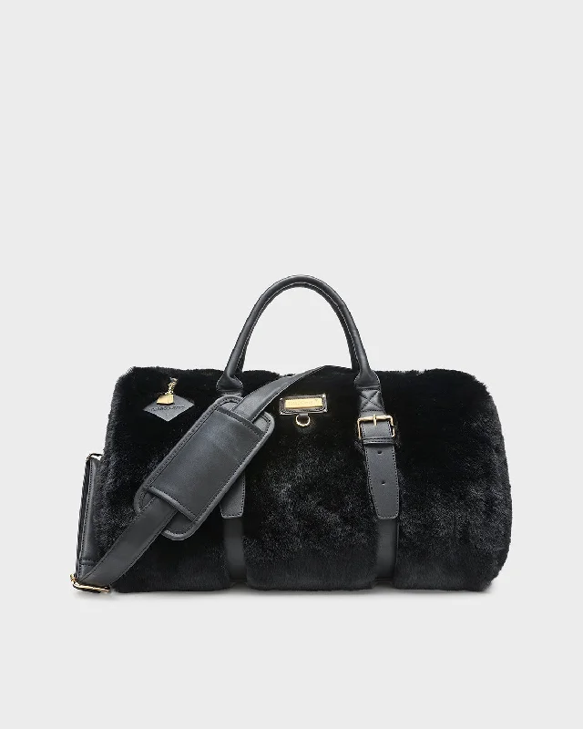 Fuzzy Weekender Duffle Bag in Black