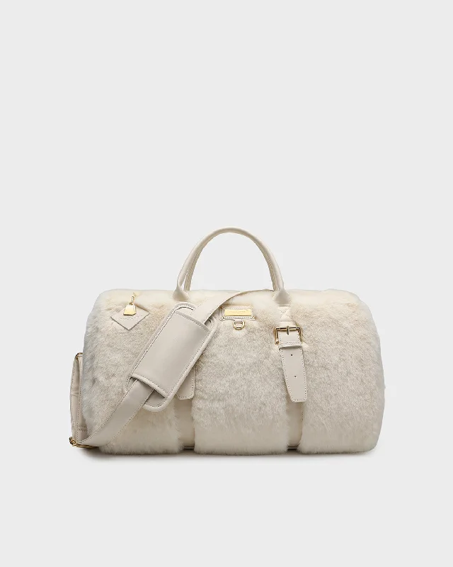 Fuzzy Weekender Duffle Bag in White